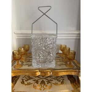 Vintage MCM Lucite Ice Bucket Ice Block Textured Acrylic Chrome Handle Barware